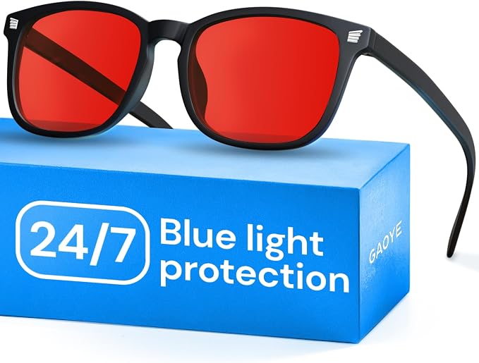 Gaoye Black with Red Lenses Blue Light Glasses by Gaoye