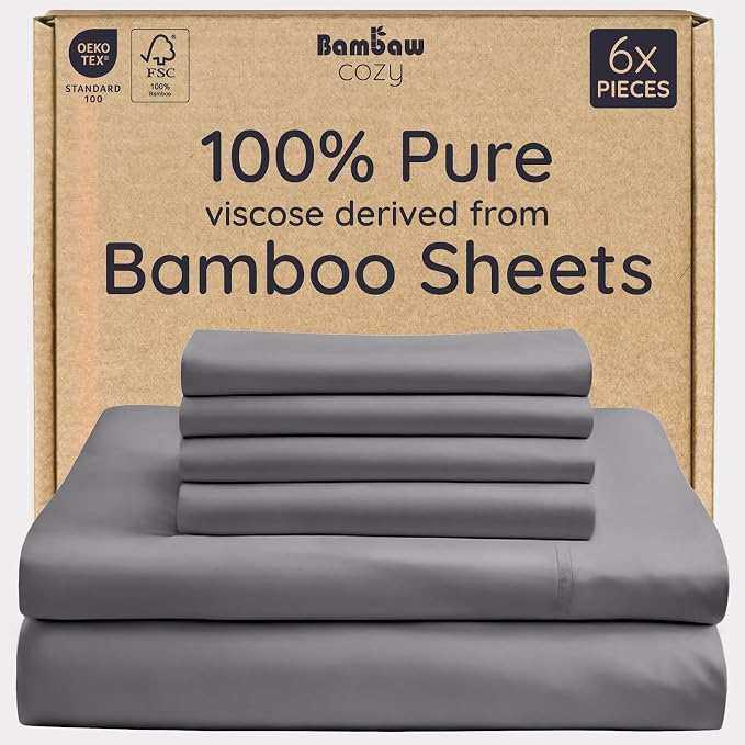 Bambaw 100% Viscose Derived from Bamboo Sheets King Size Set – 6pcs Deep Pocket by Bambaw