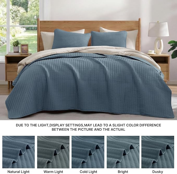 WRENSONGE Queen Quilt-3 Pieces Lightweight Bedspreads Oxford Blue Queen Size - Image 7