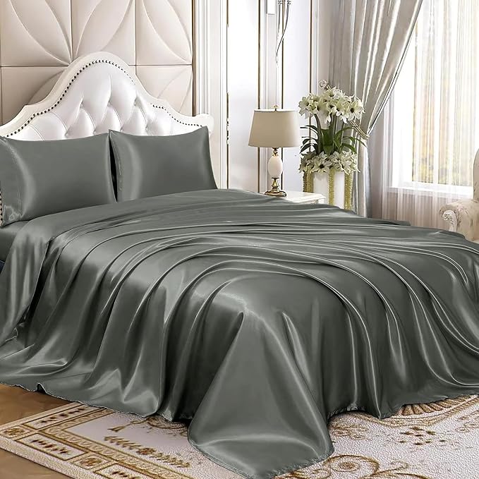 Homiest Dark Grey Satin Queen Bedding - Image 4