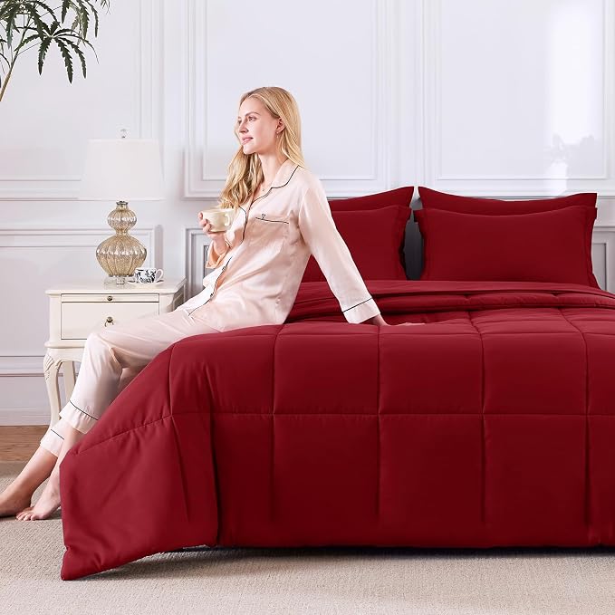 CozyLux Full Size Comforter Sets Dark Red - Image 8