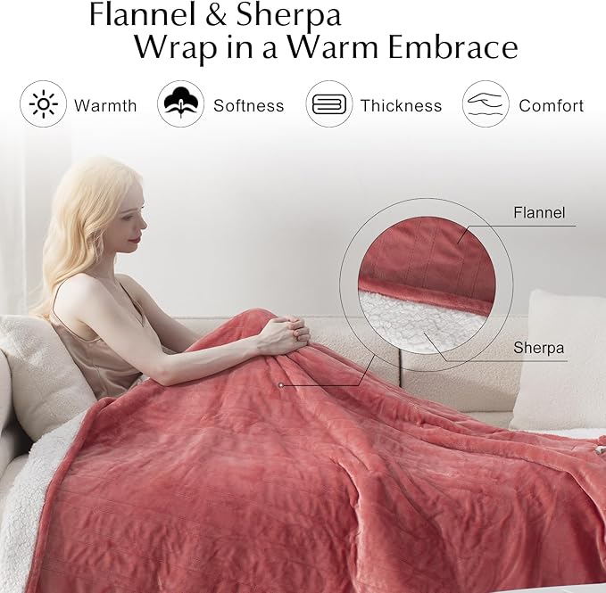 SNUGSUN Electric Heating Blanket Throw Size, Soft and Cozy, 6 Heating Levels & - Image 3