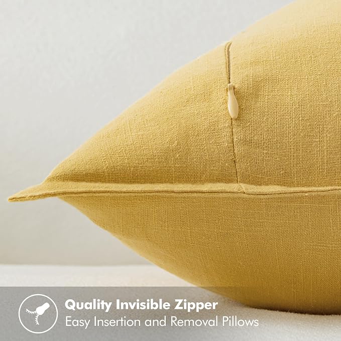 MIULEE Decorative Linen Pillow Covers 18x18 Inch Yellow ​Boho Farmhouse​ - Image 3