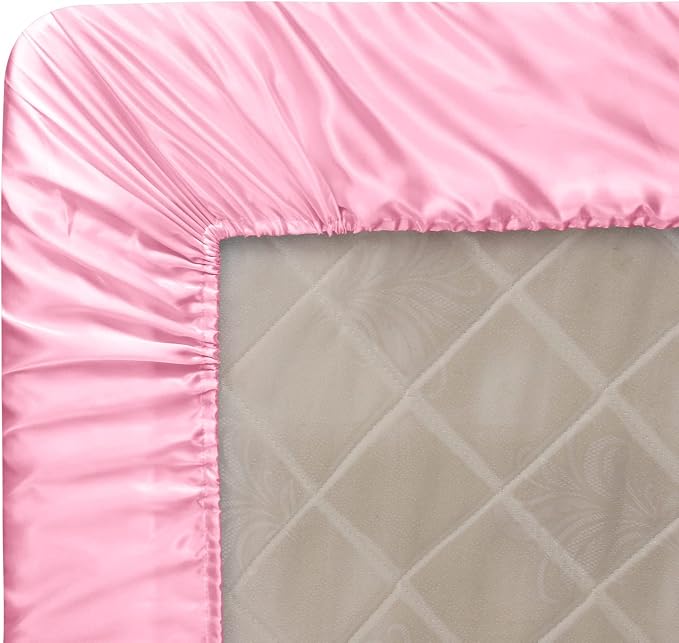 Homiest Pink Satin Fitted Sheet Queen Size, Deep Pocket, Luxury & Ultra Soft - Image 6
