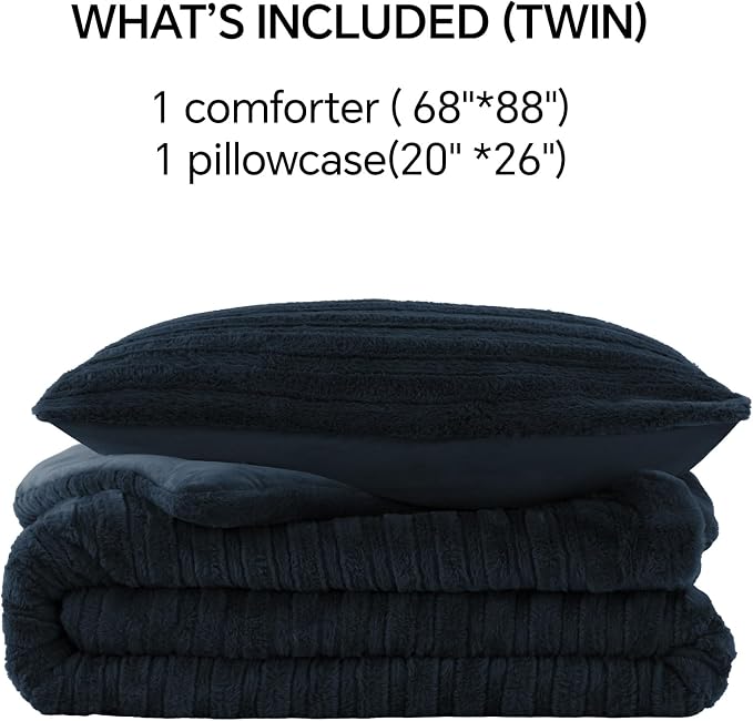 BEDELITE Fleece Twin Comforter Set -Super Soft & Warm Fluffy Navy Faux Fur - Image 8