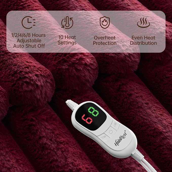 Heated Throw Blanket, Faux Fur Cozy Heating Blanket - Image 3