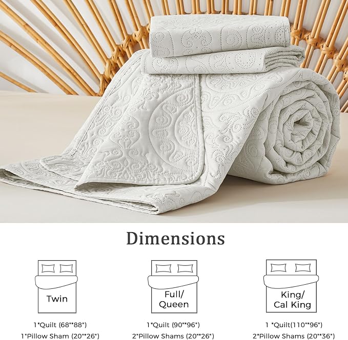 WURUIBO Cream Quilt Set Queen Size, Embossing Microfiber Full Bedspreads - Image 6