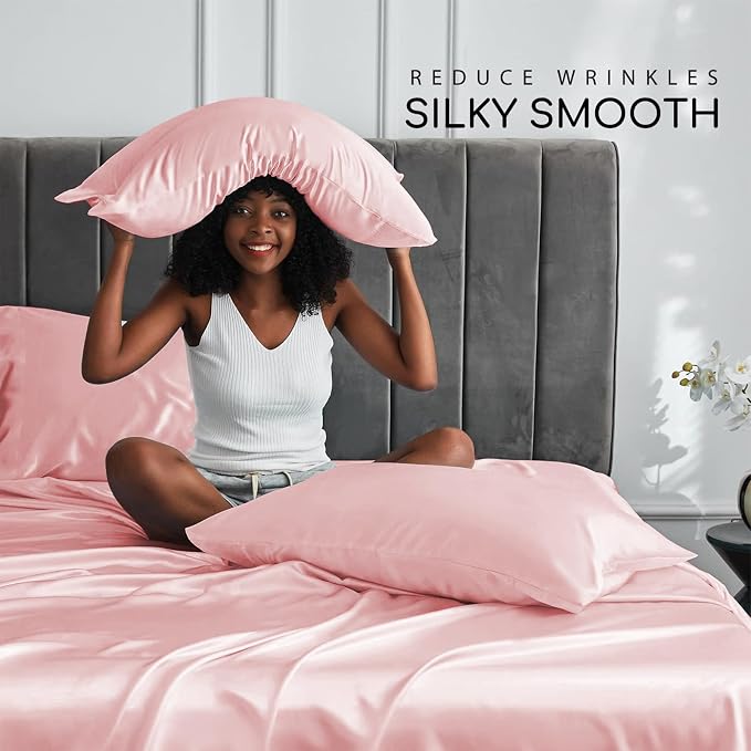 MR&HM Satin Bed Sheets, King Size Sheets Set - Image 3