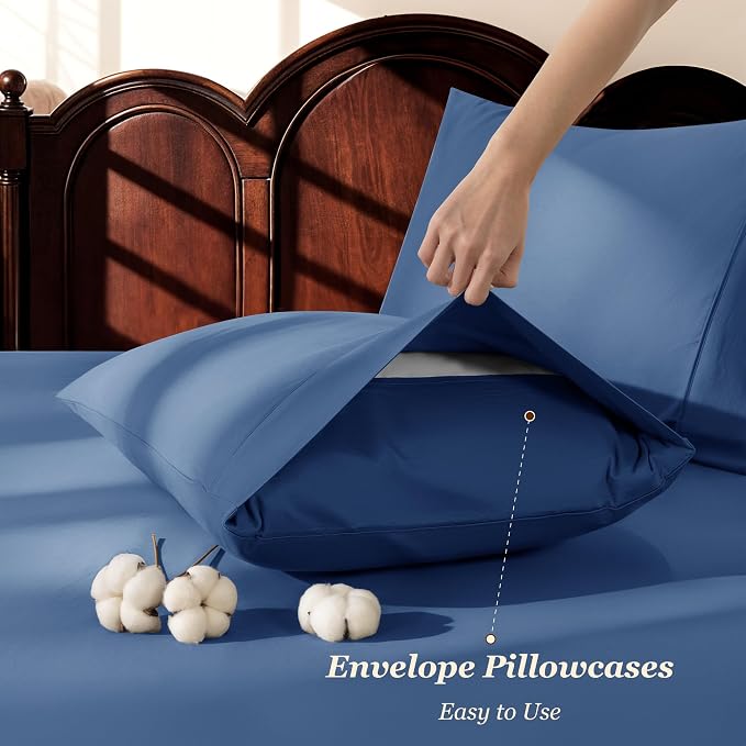 LBRO2M 1000 Thread Count 100% Cotton Sheets Set, King Size Bed Sheet 4 Piece - Image 6