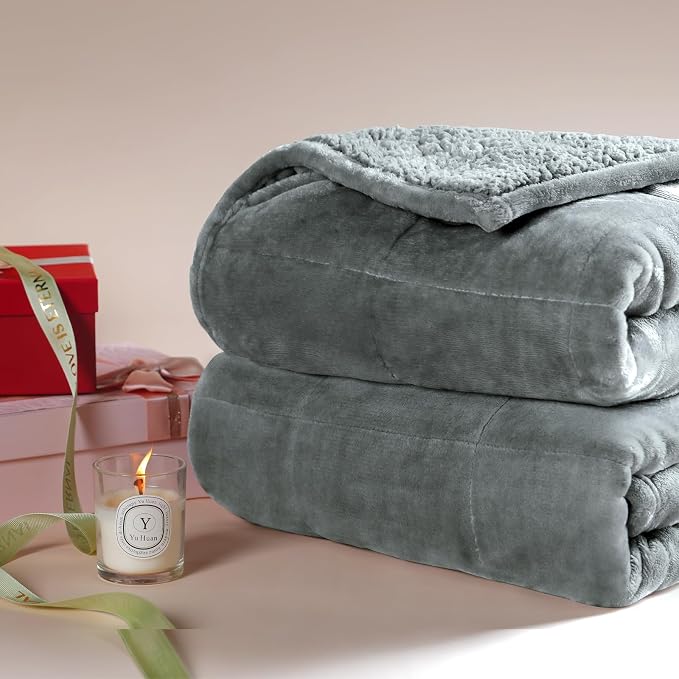 Cottonblue 20lbs Weighted Blanket Queen Size, 60x80 Inches Grey Sherpa Weighted - Image 6