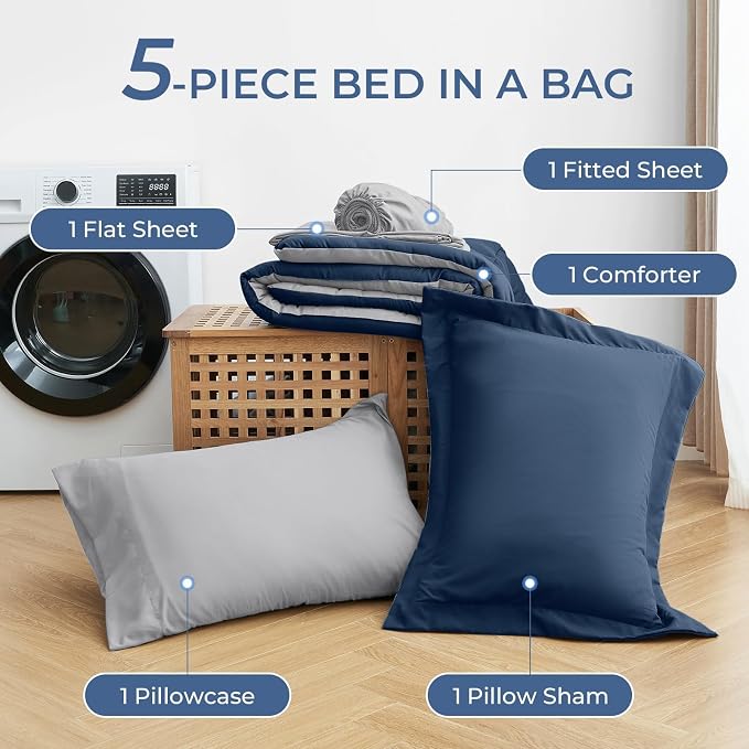 Sasttie Twin Comforter Set, 5 Pieces Bed in a Bag Twin, Complete Bedding Set - Image 6