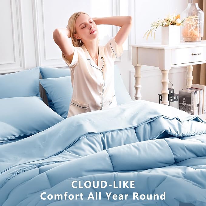 CozyLux King Size Comforter Set Baby Blue, 7 Pieces Bed in a Bag, All Season - Image 4