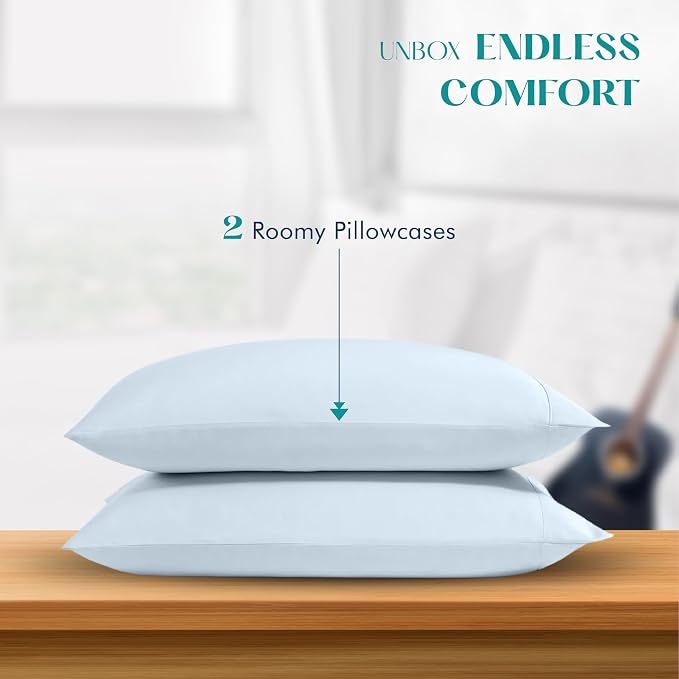 XOOX Linen 100% Egyptian Cotton Queen Pillow Cases Set of 2 - Image 3