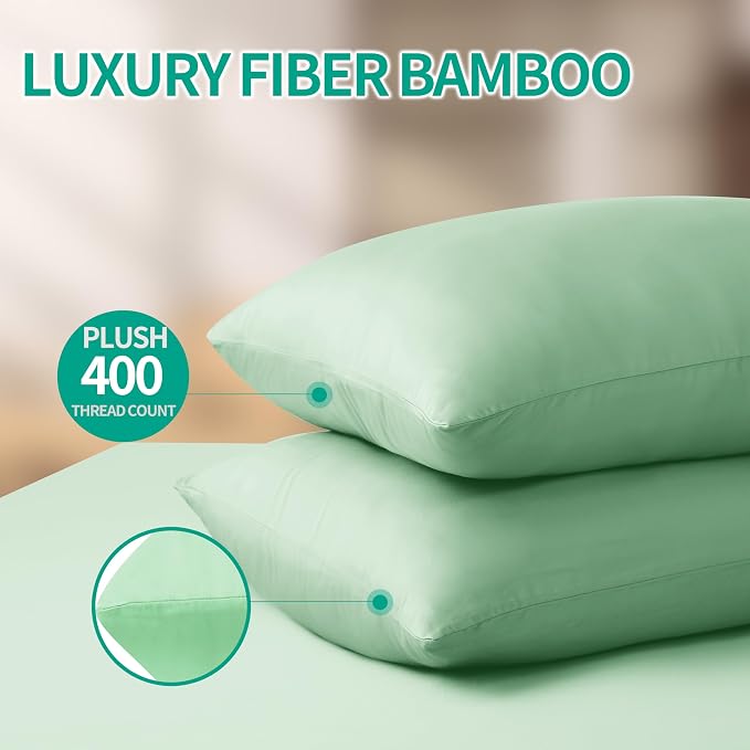 Bamboo Viscose Zippered Pillow Cases Queen Size Set of 2, 400 Thread Count - Image 4