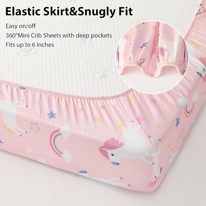 Baby Mini Crib Sheets Girl, Portable 38”x26” Pack and Play Sheets Fitted - Image 7