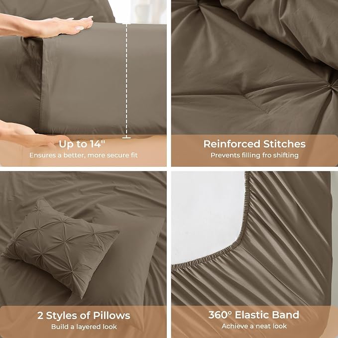 Sasttie King Size Comforter Set, 7-Piece Bed in a Bag, Pintuck Bedding Set - Image 5