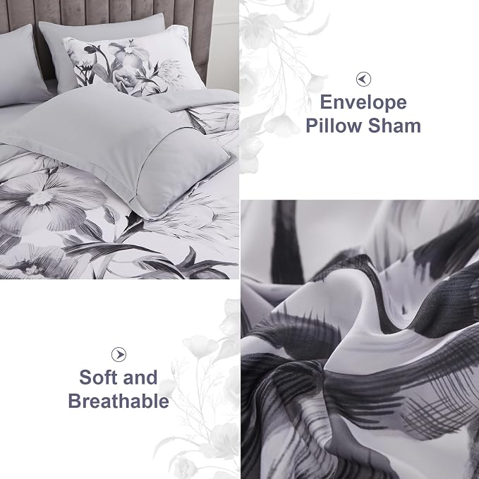 Luxudecor Floral Comforter Set Twin Size 5 Piece, Elegant Ink Comforter Bedding - Image 5