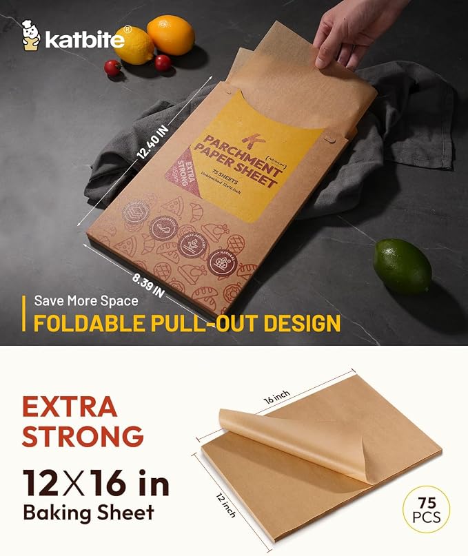 Katbite 75Pcs Unbleached Parchment Paper Sheets 12x16IN, Pre-Cut Heavy Duty - Image 2