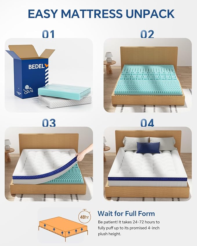 BEDELITE King Mattress Topper Dual Layer 4 Inch Memory Foam Mattress Topper - Image 6
