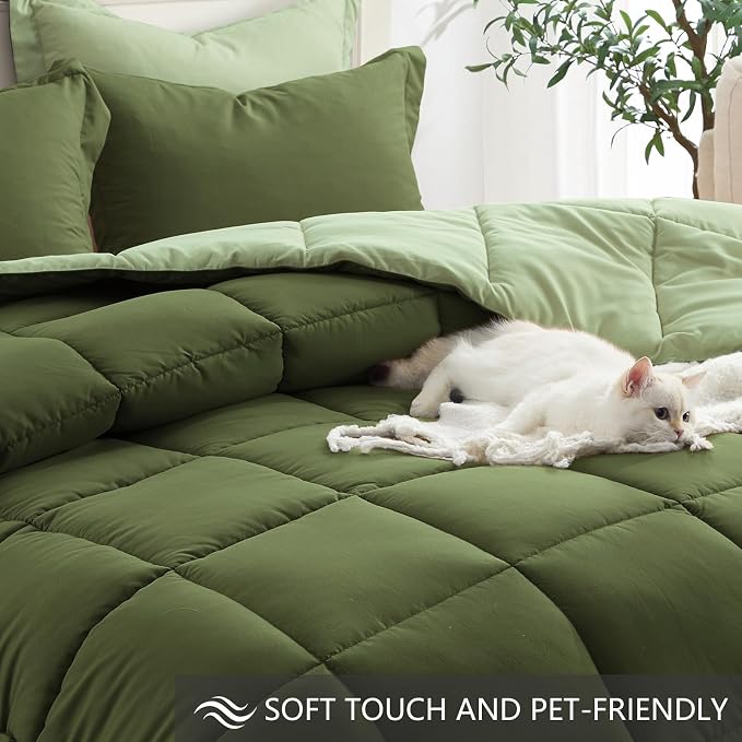 Homelike Moment Twin Comforter Set Olive Green, Lightweight Comforter Twin Size - Image 4