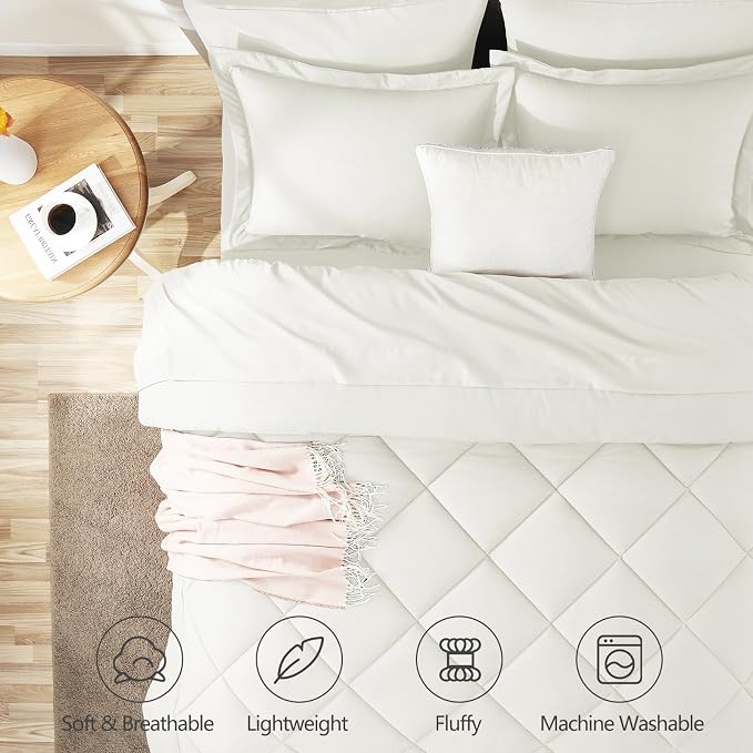 CozyLux Full Size Comforter Sets Ivory - Image 2