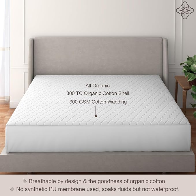 Bioweaves 100% Organic Cotton Mattress Pad Cover, GOTS Certified Cooling 300GSM - Image 5