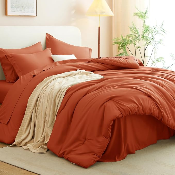 CozyLux King Size Comforter Set Burnt Orange, 7 Pieces Fall Bed in a Bag King - Image 8