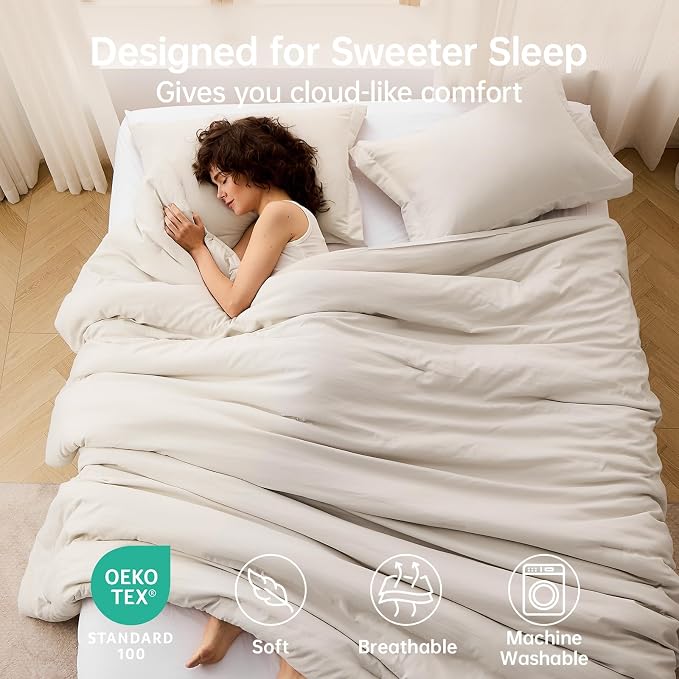 MUXHOMO Beige King Size Comforter Set, All Season Ultra Soft Down Alternative - Image 2