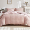 WARMDERN Pink Boho Duvet Cover King Size, Striped Textured Duvet Cover Set by WARMDERN