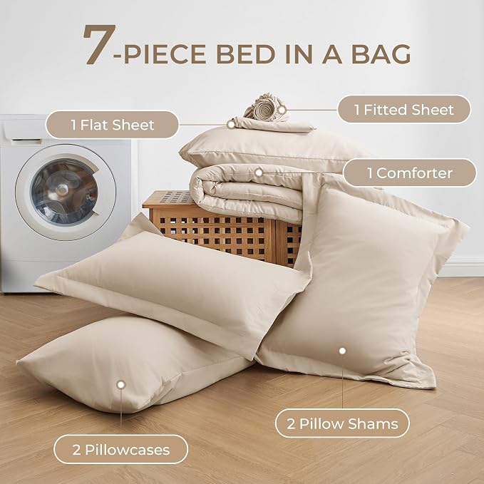 Sasttie King Size Comforter Set, 7 Pieces Bed in a Bag King, Complete Bedding - Image 6