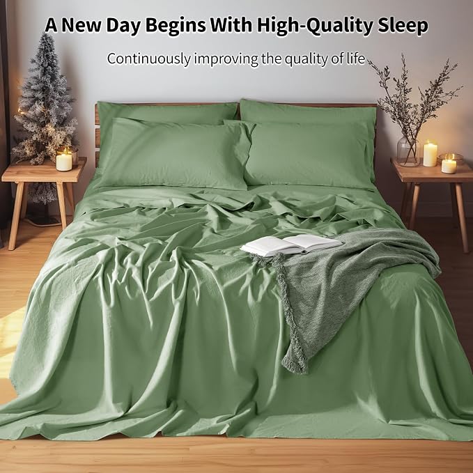 LBRO2M 100% Pure Linen Sheet Set Deep Pocket Up to 16" Bed Sheets Sets - Image 8