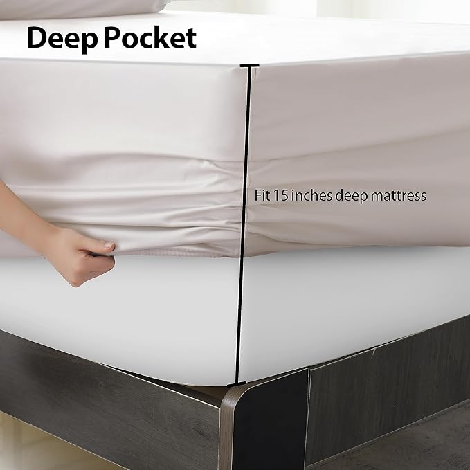 King Size Fitted Sheet Only Light Beige, 100% Egyptian Cotton 600 Thread Count - Image 4