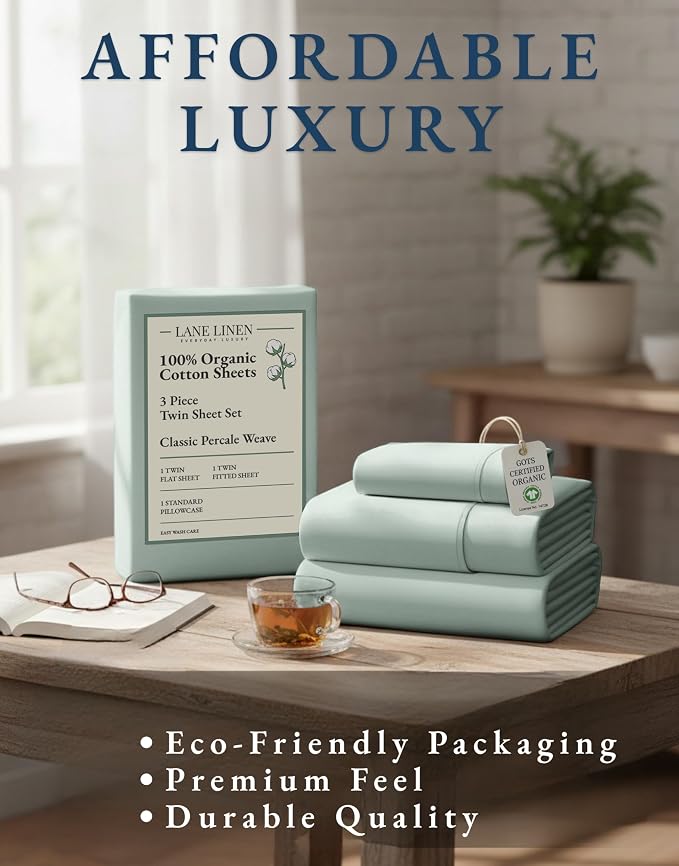 LANE LINEN 100% Organic Cotton Twin Bed Sheet Set, Soft & Comfy Low Pill Fade - Image 8