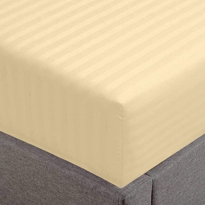 Feather & Stitch 1 Piece Fitted Sheet King Size, 100% Cotton Damask Sateen Weave by FEATHERSTITCHNEWYORK