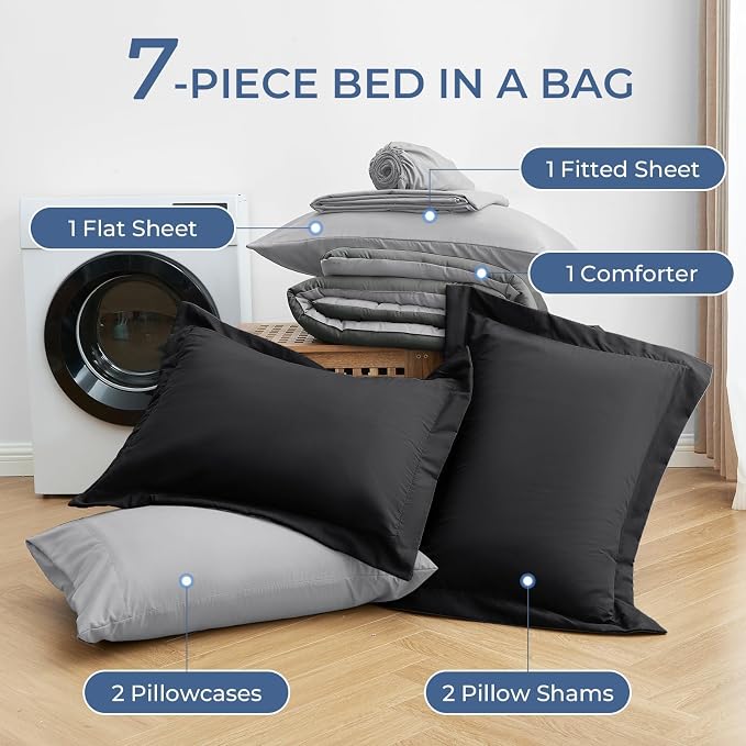 Sasttie California King Comforter Set, 7 Pieces Cal King Bed in a Bag, Complete - Image 4