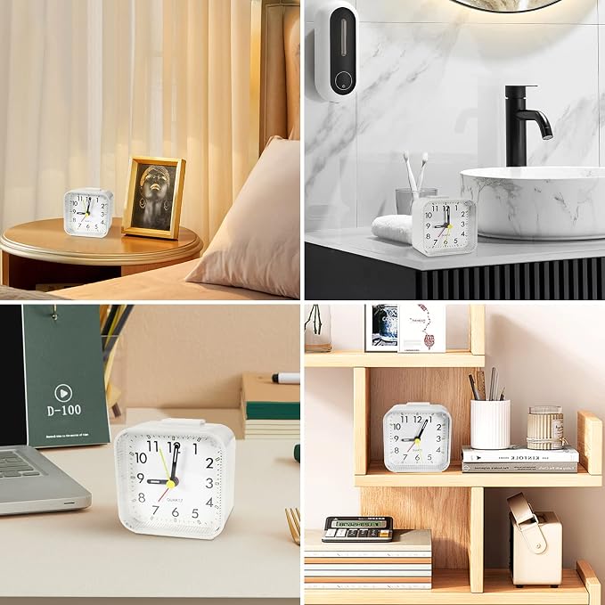 Lamisola Small White Kids Desk Battery Alarm Clock, Analog Travel Clock - Image 7