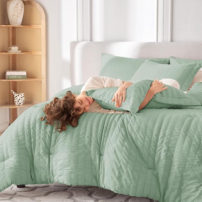 MUXHOMO 5 Pieces Twin Comforter Set, Seersucker Bed in a Bag Twin Size - Image 7