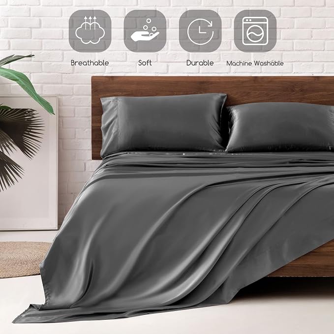 MR&HM Satin Bed Sheets, Twin Size Sheets Set - Image 5