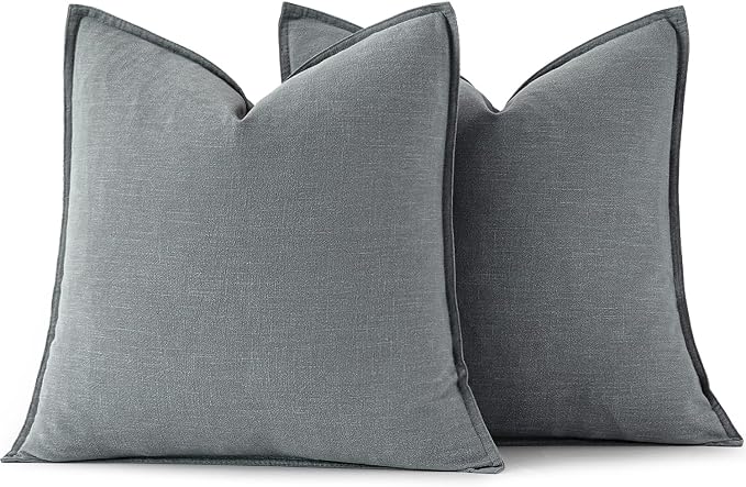 MIULEE Decorative Linen Euro Sham Pillow Covers 24x24 Gray ​Boho Farmhouse​ - Image 6