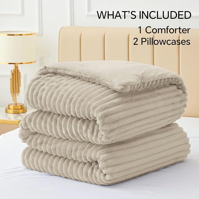BEDELITE Fleece Full Comforter Set -Super Soft & Warm Fluffy Linen Bedding - Image 6