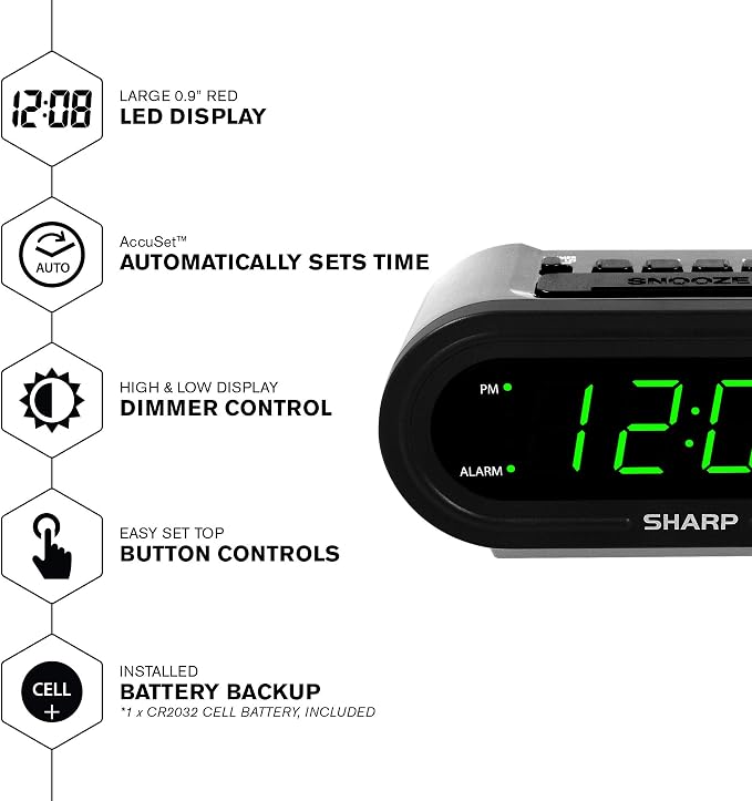 Sharp AccuSet Automatic Smart Alarm Clock – Self-Setting Digital Clock - Image 2