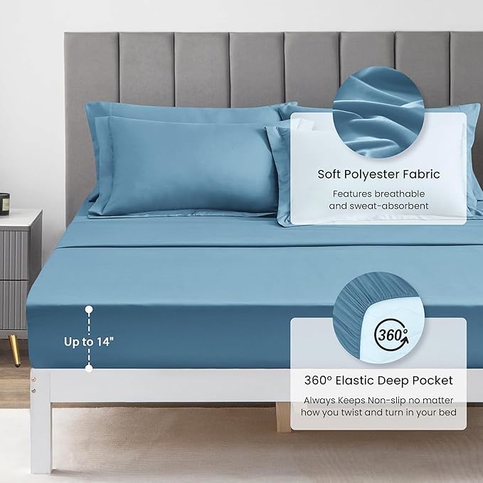 Love's cabin Twin Comforter Set Misty Blue, 5 Pieces Twin Bed in a Bag - Image 4