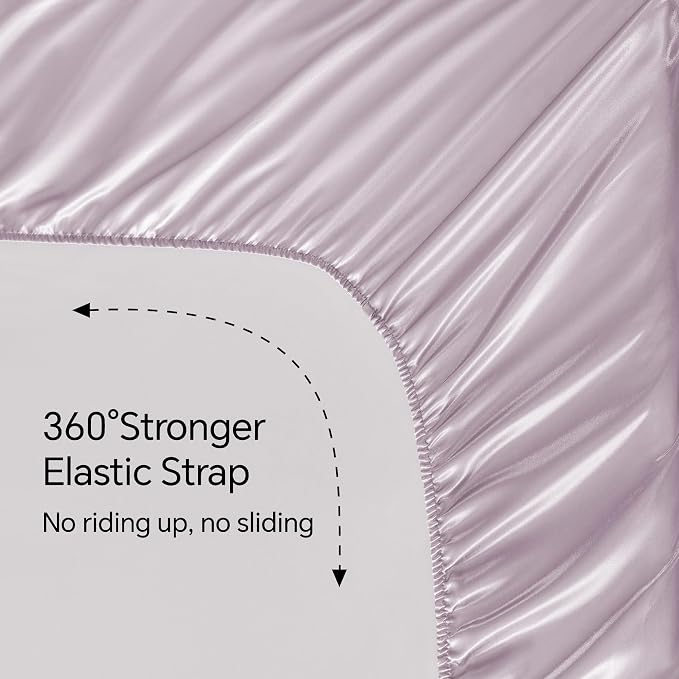 BEDELITE Satin Sheets Queen Size Bed Set, Luxury Soft Lavender Silky Sheets - Image 5