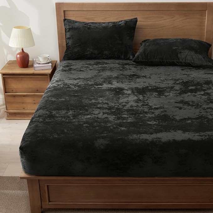 BEDELITE Velvet Fitted Sheet and Pillowcases Set, Luxury Soft Fuzzy Bottom Sheet - Image 9