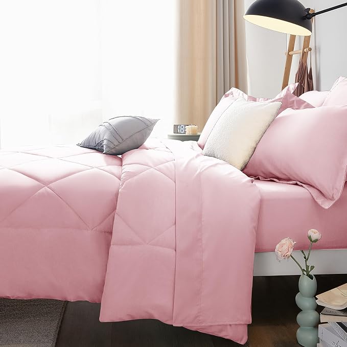 CozyLux Oversized Queen Comforter Set Pink, 7 Pieces Bed in a Bag Comforter Set - Image 9