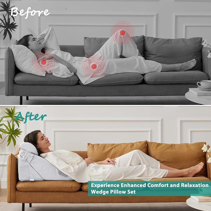 Bedluxe 3Pcs Orthopedic Bed Wedge Pillow Set, Foam Wedge Pillow Post Surgery - Image 4