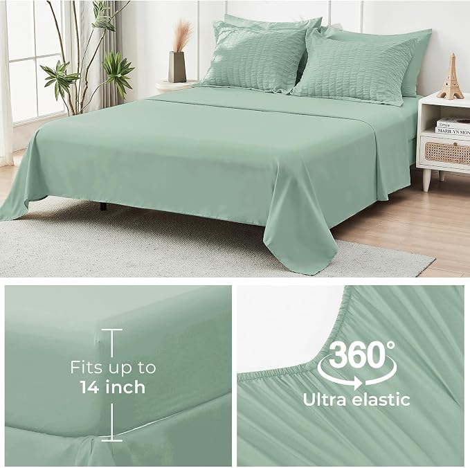 HYMOKEGE Sage Green King Size Comforter Set Seersucker 7 Pieces, All Season - Image 7