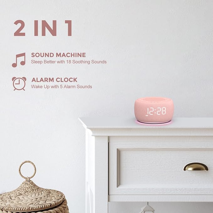 Buffbee Sound Machine & Alarm Clock 2-in-1-0-100% Display Dimmer, Under Light - Image 2