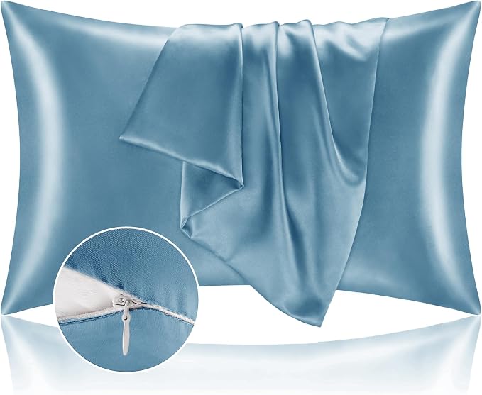 BEDELITE Satin Pillowcase with Zipper, Airy Blue King Size Pillow Cases Set of 2 - Image 7
