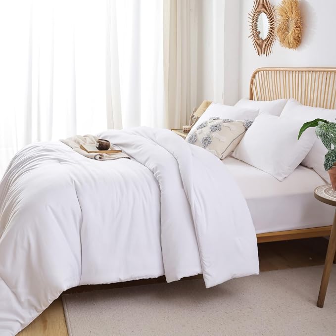ROSGONIA California King Comforter Set White, All Season Hotel Bedding - Image 4